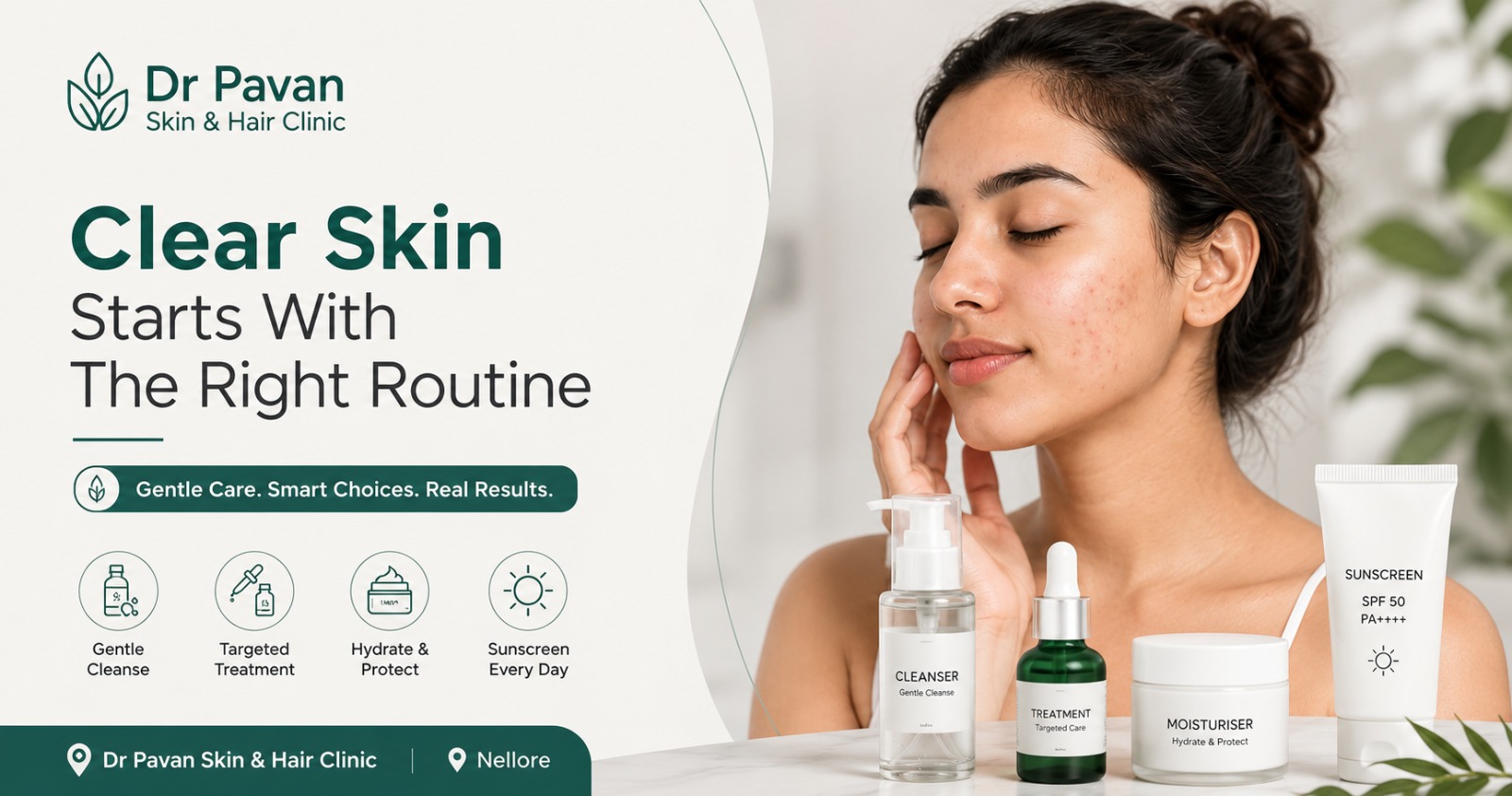 Woman applying gentle cleanser as part of an acne-prone skincare routine