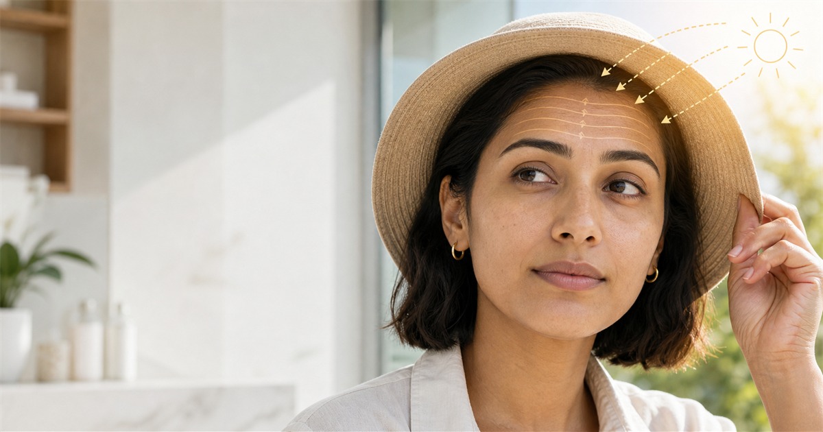 orehead wrinkle treatment guide explaining why forehead lines form, the role of sun exposure and facial movement, and treatment options including skincare, retinoids, sun protection, and Botox.